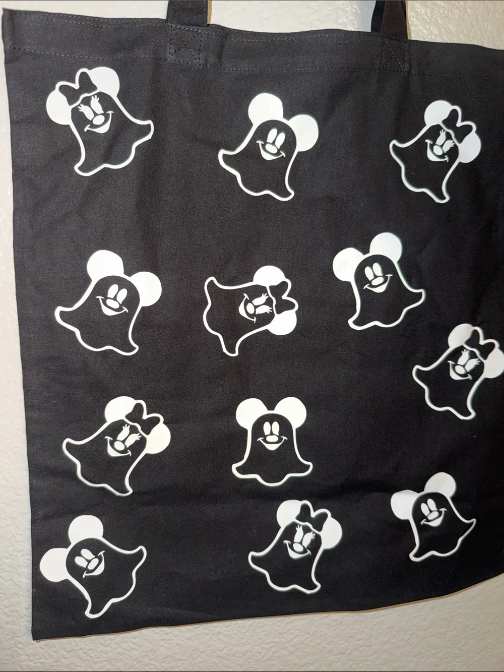 Black Ghost Pattern Canvas Tote Bag - Unbranded